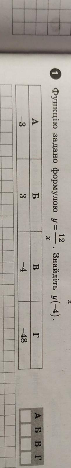 Функцію задано формулою у = 12 / х. знайти у (-4)очень