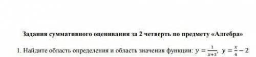 1. Найдите область определения и область значения функции: y = 1/(x + 3), y = x/4 - 2​