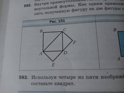 Площадь квадрата ABCD равна 16см²(рис. 151). Чему равна площадь прямоугольника. ACFE?