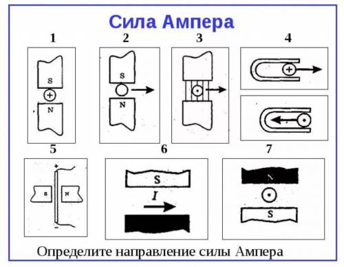 Определите направление силы Ампера.