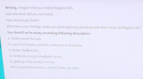 Writing. Imagine that you visited Niagara Falls. Describe what did you see there?How did you get the