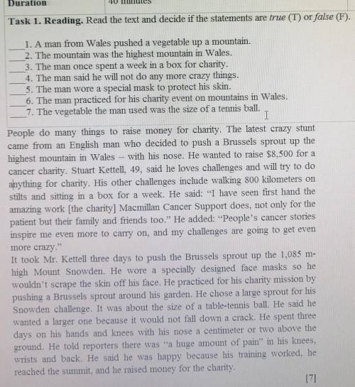 что есть Task 1. Reading. Read the text and decide if the statements are true (T) or false (F). 1. A