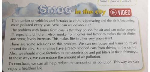 Writing. Read the article SMOG in the city. Write your own article, as in the picture, with the he