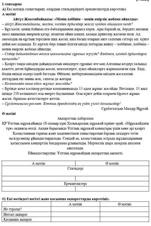 Екі мәтіндегі негізгі және қосымша ақпараттарды көрсетіңіз азақтаң​