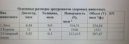 Рассчитайте значение отношения величины поверхности к объему у разных видах животных.