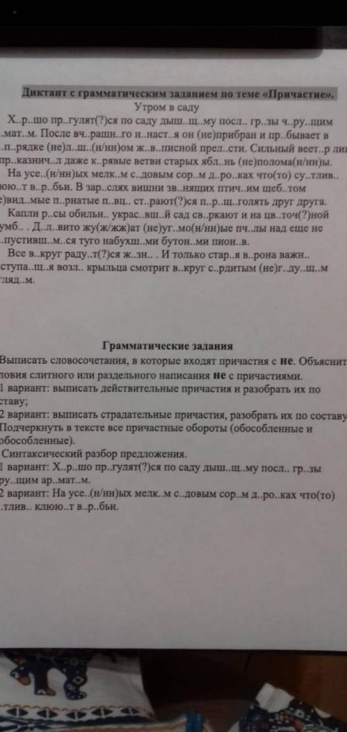 Решите диктант с грамматические заданием по теме Пречастие (тока грамматика