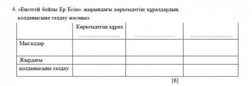 4. «Еңсегей бойлы Ер Есім» жырындағы көркемдегіш құралдардың қолданысына талдау жасаңыз. Көркемдегіш