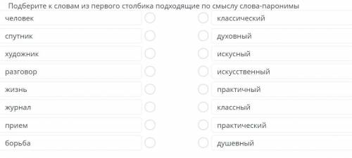 Подберите к словам из первого столбика подходящие по смыслу слова-пароним