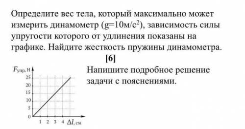 Определите вес тела, который максимально может измерить динамометр (g=10м/с2), зависимость силыупруг