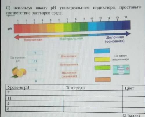 С) используя шкалу рн универсального индикатора, проставьте соответствие растворов среде.10141112 13