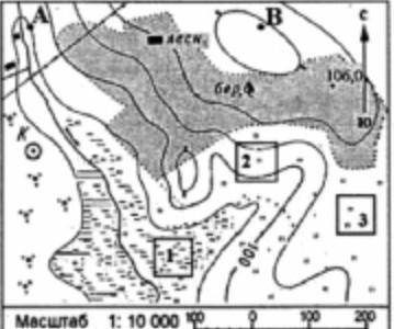 Вы находитесь в точке B определите Азимут: А) Отметки высоты 106,0 Б) Колодец​