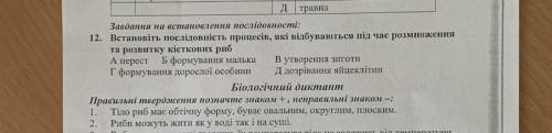 Встановіть послідовність процесів, які відбуваються під час розмноження Та розвитку кісткових риб. (