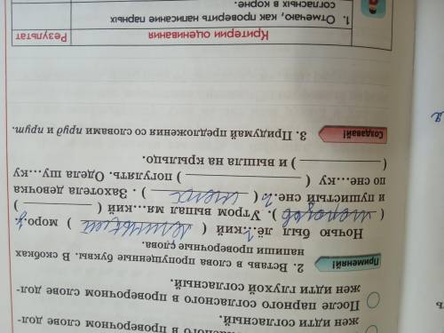 2. Вставь пропущенные буквы. В скобках напиши проверочные слова. Ночью был лё...кий моро... . Утром