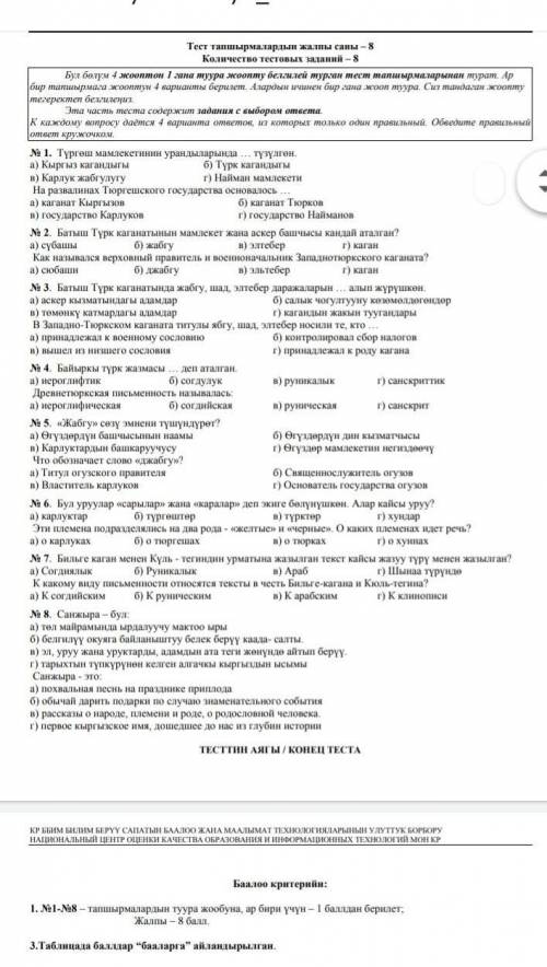 Тест по истор очков! ​