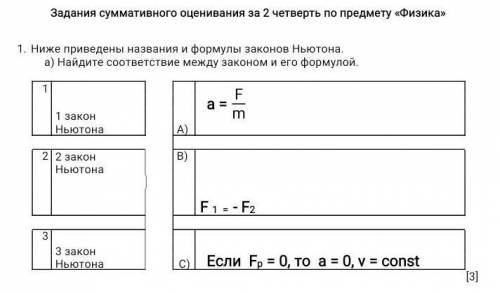 СОЧ Ниже приведены названия и формулы законов Ньютона.а) Найдите соответствие между законом и его фо