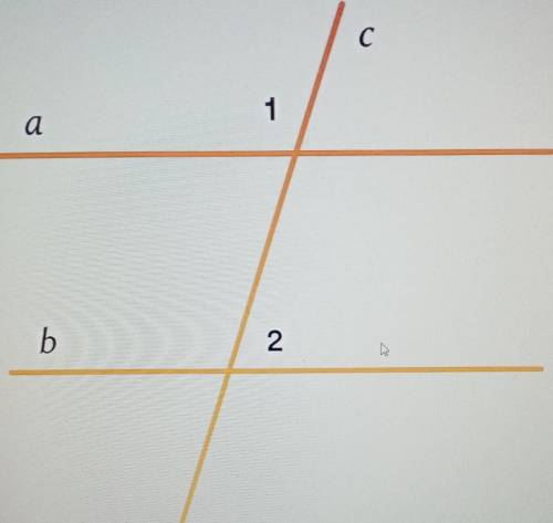 Прямая c является секущей для прямых a и b. Угол 1 равен 104 градуса. Какой должна быть величина угл