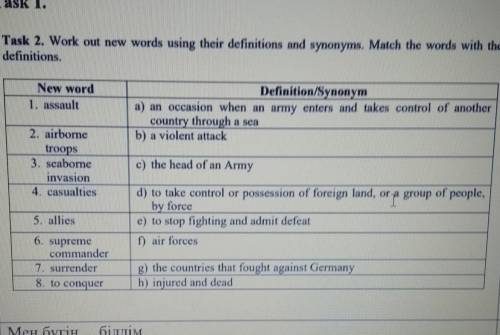 Task 2. Work out new words using their definitions and synonyms. Match the words with thei definitio