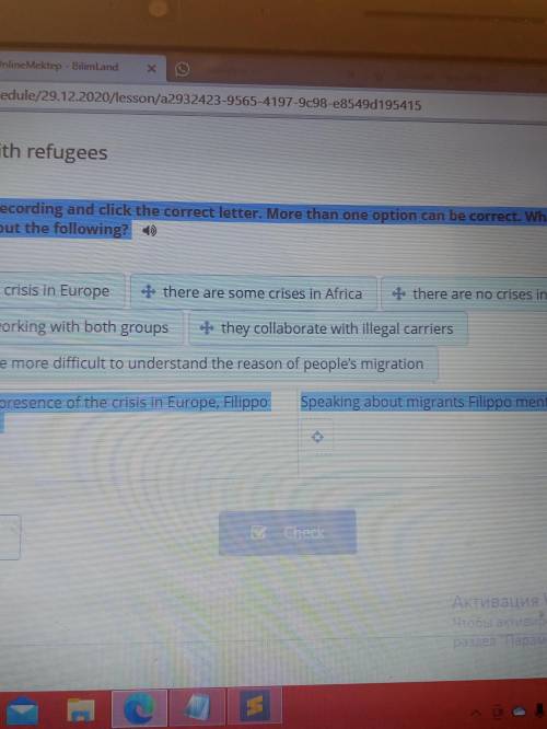 Working with refugees Listen to the recording and click the correct letter. More than one option can