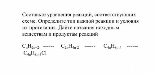 Составьте уравнения реакций, соответствующих схеме. Определите тип каждой реакции и условия их проте