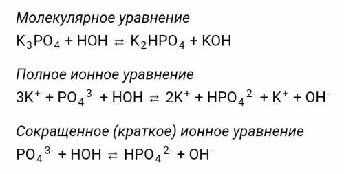 Запишите молекулярные, полные и сокращенные ионные уравнения гидролиза следующих солей и определите