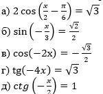 Задание 2. Решите простейшие тригонометрические уравнения