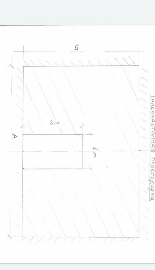 Гипсокартонная перегородка буквой  (А) = 7  метра.             Высота обозначена буквой (Б) = 2,6   