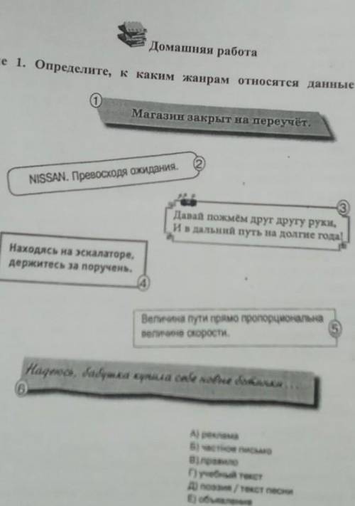 Домашняя работа Задание 1. Определите, к каким жанрам относятся данные отрывки изтекстов,1Магазин за