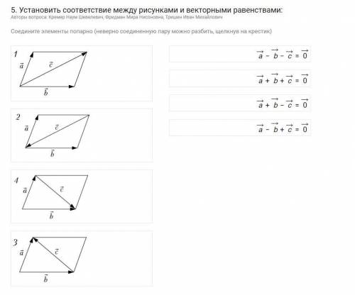 Установить соответствие между рисунками и векторными равенствами: