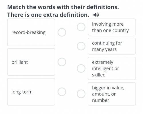 Match the words with their definitions.There is one extra definition ​