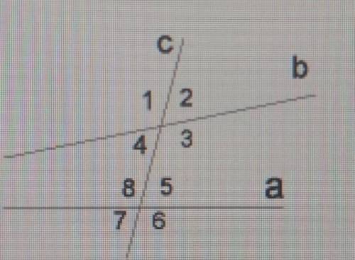 и 7 внутренние одностороние углы.2) 2 и 6 соответственные углы.3) 3 и 8 внутренние поперечные углы.4