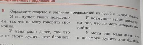 Определите сходство и различите предложений из левой и правой колонок.​