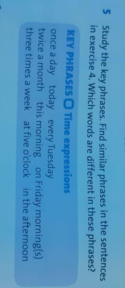 5 Study the key phrases. Find similar phrases in the sentences in exercise 4. Which words are differ