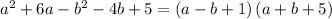 a ^ { 2 } +6a-b ^ { 2 } -4b+5 = \left(a-b+1\right)\left(a+b+5\right)