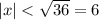 |x| < \sqrt{36} = 6