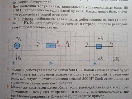 на рисунках изображены тела и силы, действующая на них одна клетка-один H. Каждый рисунок перенесите