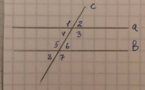 Дано: a||b, c - секущая. Угол 4 + Угол 6 = 130°Найти: все углы. (от 1 до 8) ​