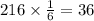 216 \times \frac{1}{6} = 36