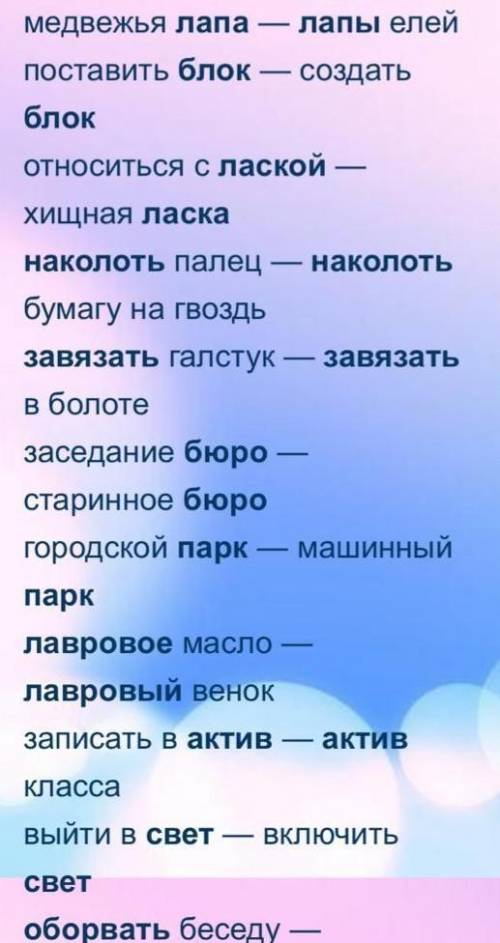 Нужно определить,многозначными словами или омонимами являются выделенные в словосочетаниях слова и р