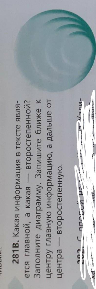 281B. Какая информация в тексте явля- ется главной, а какая — второстепенной?Заполните диаграмму. За