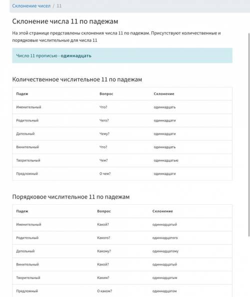 Как просклонять числительное каличественное одиннадцать по падежам нужен ответ ​