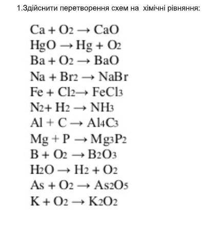 1.Здійснити перетворення схем на хімічні рівняння:
