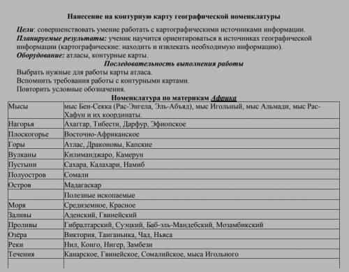 Нанесение на контурную карту географической номенклатуры Цели: совершенствовать умение работать с ка