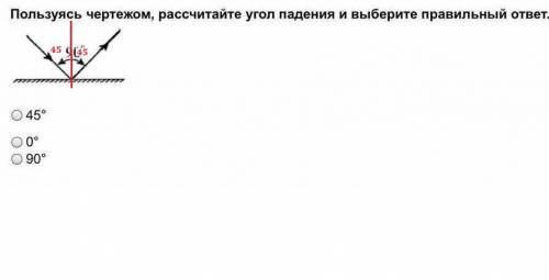 Пользуясь чертежом, рассчитайте угол падения и выберите правильный ответ.​