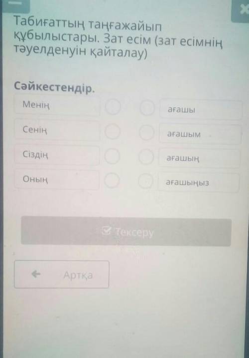 Х Табиғаттың таңғажайыпқұбылыстары. Зат есім (зат есімніңтәуелденуін қайталау)Сәйкестендір.Меніңата-