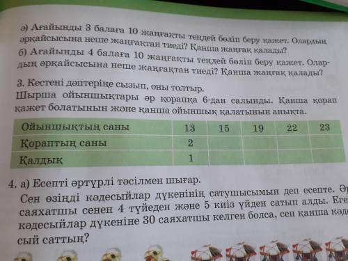 Кестені дәптеріңе сызып, оны толтыр. Шырша ойыншықтары әр қорапқа 6-дан салынды. Қанша қорап қажет б
