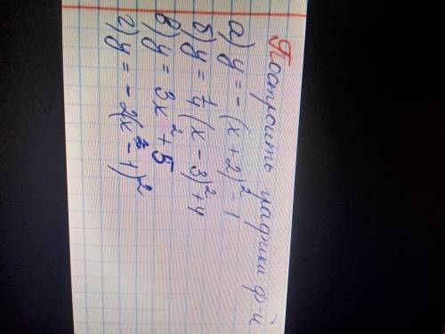 Построить график функции А) y=-(x+2)^2-1 Б) y=1/4 (x-3)^2+4В) y=3x^2+5Г) y=-2(x-1)^2