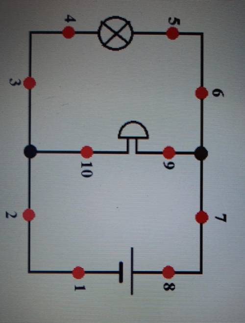 Рассмотри схему! Что происходит, если в точке 8 находится разомкнутый ключ?Звонок звонитЛампочка не