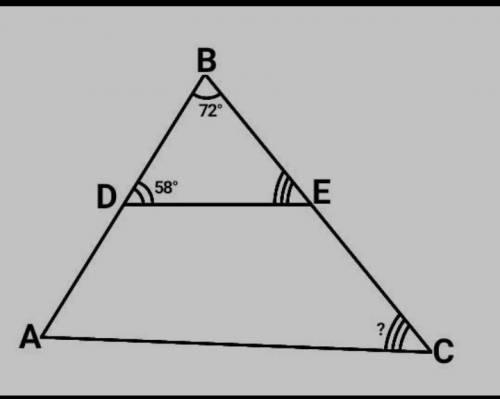 Нарисуй треугольник ABC и проведи DE ∥ AC. Известно, что:D∈AB,E∈BC, ∢ABC=82°, ∢EDB=56°.