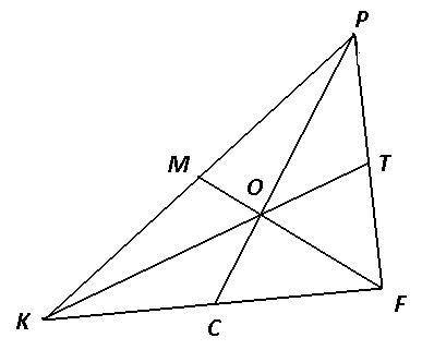 Дан треугольник KPF, в котором KT, PC и FM – медианы. Найдите PO, если OC=4 см.