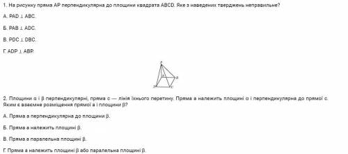 На рисунку пряма АР перпендикулярна до площини квадрата АВСД. Яке з наведених тверджень неправильно